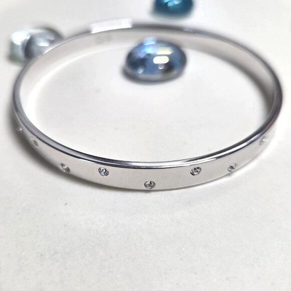 Swarovski Silver Tone Sliding Bangle Bracelet Clear Crystals Effortless Elegance - Picture 1 of 7
